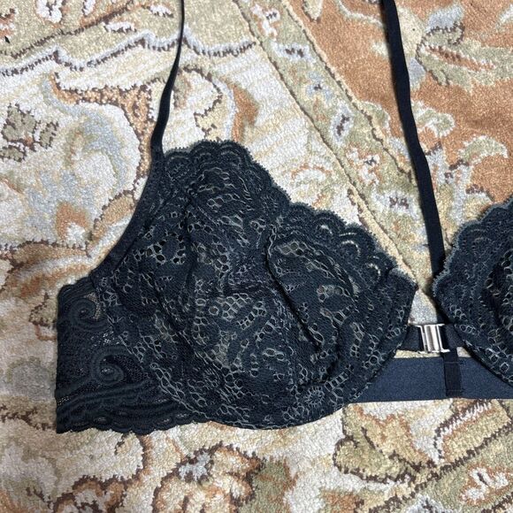 Free People Intimately Bralette 34B Front Closure T Strap Black Lace Underwired - Picture 3 of 6